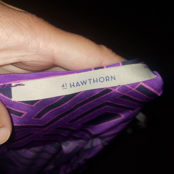 41 Hawthorn xs poetic purple satin shurt dress geometric pattern ribbon tie - Picture 8 of 10